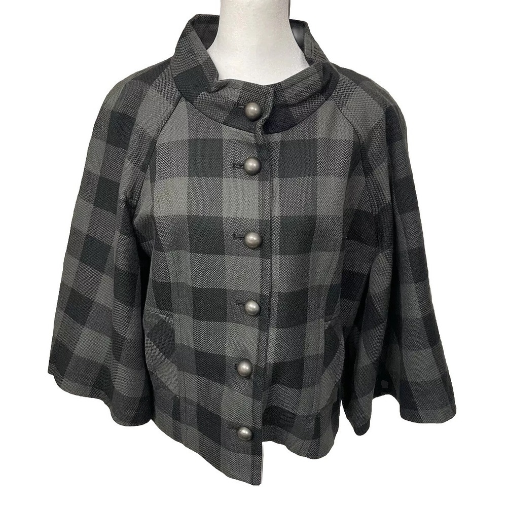 Larry Levine Cropped Cape Style Blazer Size 12 Pockets Black And Gray